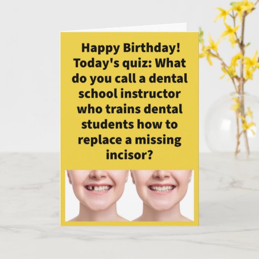 Grappige woordspeling Substitooth leraar Happy Bir Kaart (Gele Bloem)