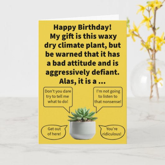 Grappige woordspeling Truculent Succulent Happy Bi Kaart (Gele Bloem)