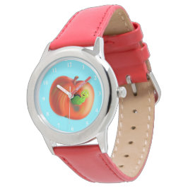 Grappige Worm In Roode Apple Horloge