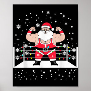 Grappige worstelende Kerstman Kerstverlichting wor Poster