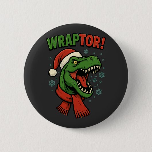 Grappige Wraptor T-Rex Dinosaur Kerst Pun Ronde Button 5,7 Cm (Voorkant)