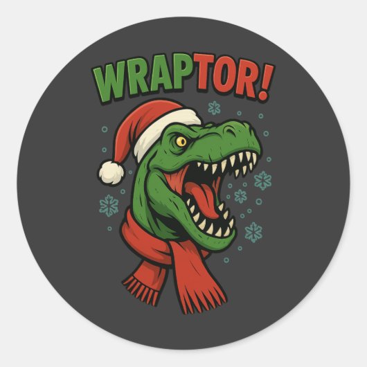 Grappige Wraptor T-Rex Dinosaur Kerst Pun Ronde Sticker (Voorkant)