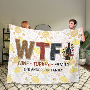 Grappige WTF Wijn Kalkoen Familie Thanksgiving Fleece Deken