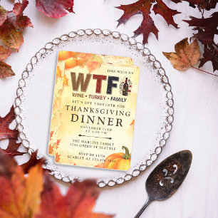 Grappige WTF Wijn Kalkoen Familie Thanksgiving Kaart