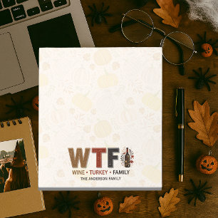 Grappige WTF Wijn Kalkoen Familie Thanksgiving Notitieblok