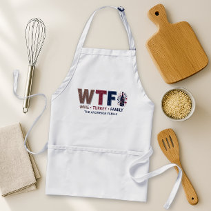 Grappige WTF Wijn Kalkoen Familie Thanksgiving Standaard Schort