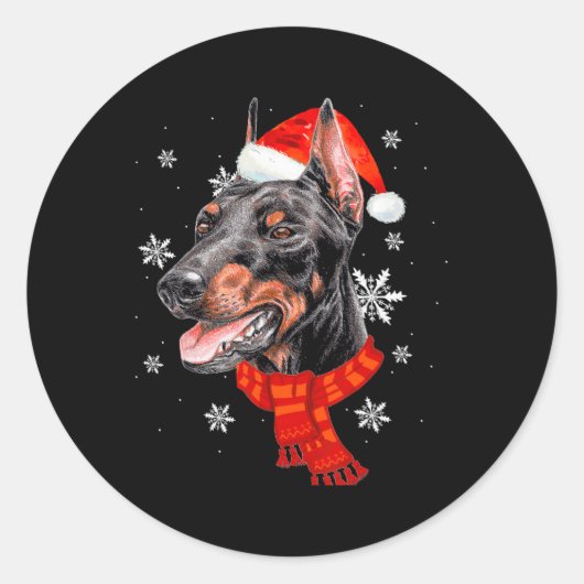Grappige Xmas Doberman Santa Hondenliefhebbers Chr Ronde Sticker (Voorkant)