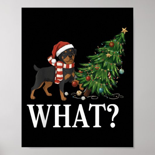 Grappige Xmas Rottweiler duwt kerstboom over Poster (Voorkant)