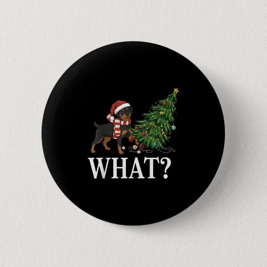 Grappige Xmas Rottweiler duwt kerstboom over Ronde Button 5,7 Cm (Voorkant)