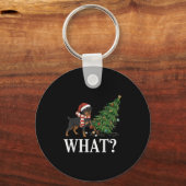 Grappige Xmas Rottweiler duwt kerstboom over Sleutelhanger (Voorkant)