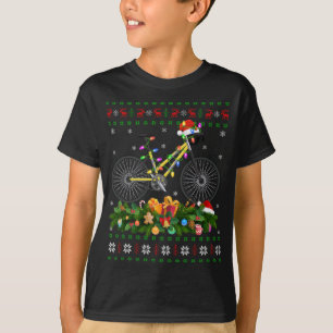 Grappige Xmas Verlichting Boom Santa Lelijke Fiets T-shirt