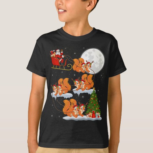 Grappige Xmas Verlichting Boom Santa Riding Eekhoo T-shirt (Voorkant)