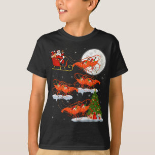 Grappige Xmas Verlichting Boom Santa Riding Shrimp T-shirt