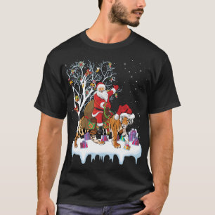 Grappige Xmas Verlichting Boom Santa Riding Tiger T-shirt