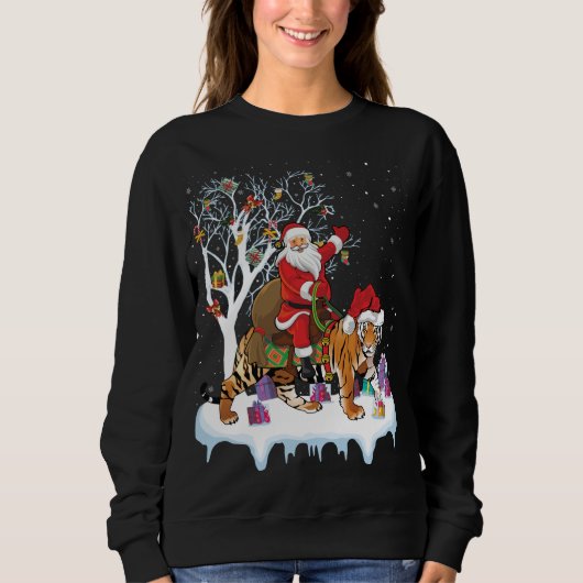 Grappige Xmas Verlichting Boom Santa Riding Tiger  Trui (Voorkant)