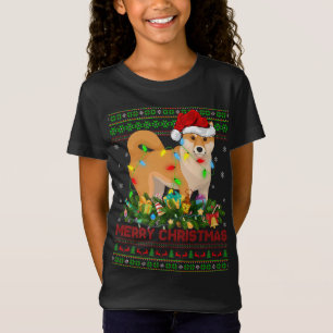 Grappige Xmas Verlichting Boom Santa Ugly Shiba In T-shirt