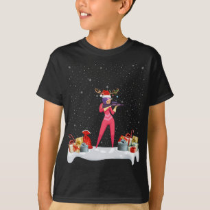 Grappige Xmas Verlichting Rendier Santa Hoed Biath T-shirt