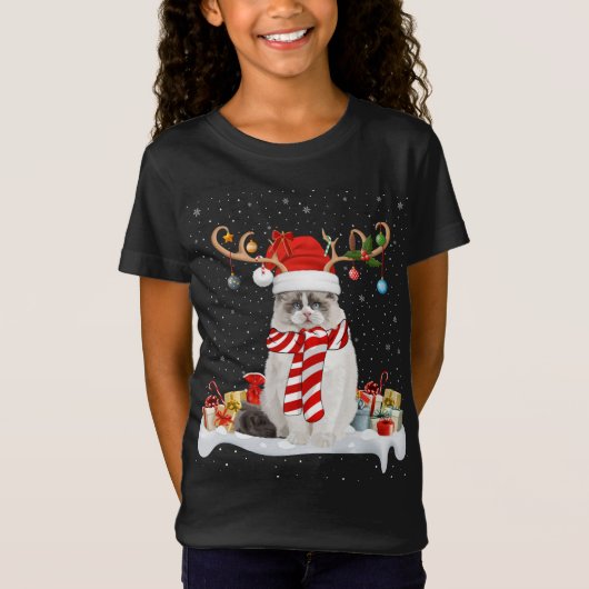 Grappige Xmas Verlichting Rendier Santa Hoed Ragdo T-shirt (Voorkant)