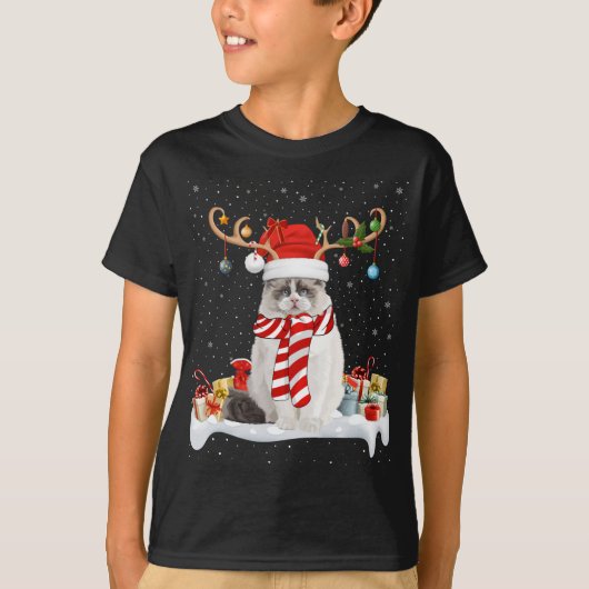 Grappige Xmas Verlichting Rendier Santa Hoed Ragdo T-shirt (Voorkant)