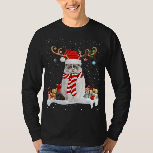 Grappige Xmas Verlichting Rendier Santa Hoed Ragdo T-shirt (Voorkant)