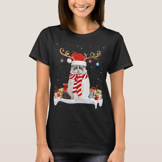 Grappige Xmas Verlichting Rendier Santa Hoed Ragdo T-shirt (Voorkant)