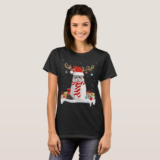 Grappige Xmas Verlichting Rendier Santa Hoed Ragdo T-shirt (Voorkant volledig)