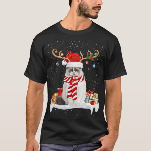Grappige Xmas Verlichting Rendier Santa Hoed Ragdo T-shirt (Voorkant)
