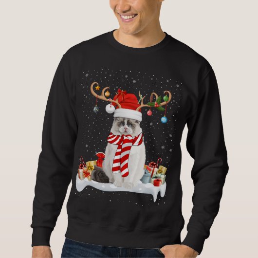 Grappige Xmas Verlichting Rendier Santa Hoed Ragdo Trui (Voorkant)