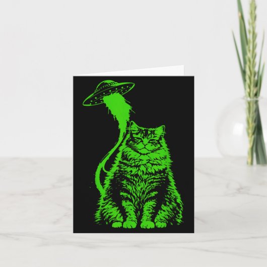 Grappige Y2k Alien Kat Ontvoering Meme Kaart (Voorkant)