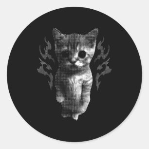Grappige Y2k Retro Kat Grappige Vintage Kitten Mem Ronde Sticker