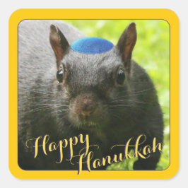 Grappige Yarmulke-dragende Eekhoorn · Gelukkige Ch Vierkante Sticker