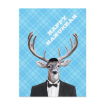 Grappige Yarmulke Gelukkig Chanoeka Herten Blauw P