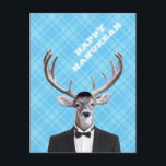Grappige Yarmulke Gelukkig Chanoeka Herten Blauw P Feestdagenkaart<br><div class="desc">Funny Yarmulke Happy Hannukah Deer Blue Plaid,  featuring a yamaka. Personalize the back with your return address now,  then handwrite a message for that personal touch!</div>