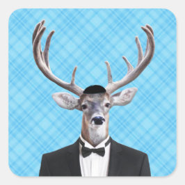 Grappige Yarmulke Gelukkig Chanoeka Herten Blauw P Vierkante Sticker