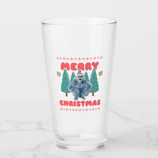 Grappige Yeti - Prettig Kerstfeest Glas (Voorkant)