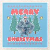 Grappige Yeti - Prettig Kerstfeest Glazen Onderzetter (Voorkant)