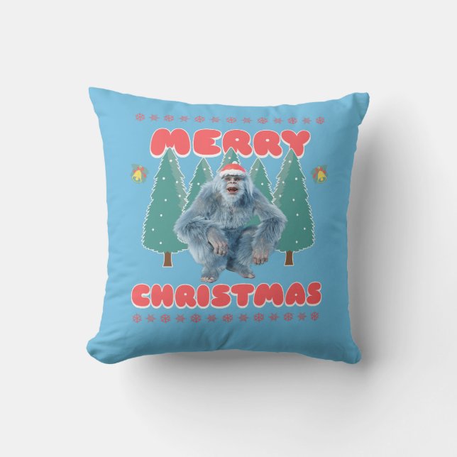 Grappige Yeti - Prettig Kerstfeest Kussen (Voorkant)