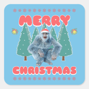 Grappige Yeti - Prettig Kerstfeest Vierkante Sticker