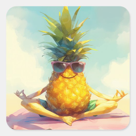 Grappige Yoga Ananas Vierkante Sticker (Voorkant)