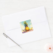 Grappige Yoga Ananas Vierkante Sticker (Envelop)