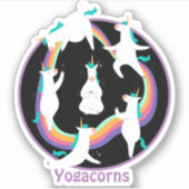 Grappige YOGA Eenhoorns Posities Namaste Regenboog Sticker (Voorkant)