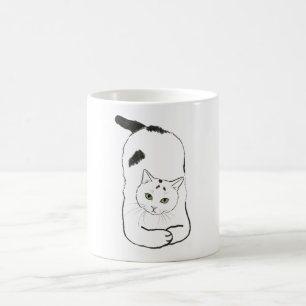Grappige Yoga Kat Stretch Zwart Wit Koffiemok