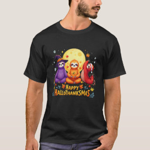 Grappige Yoga Luiaard Gelukkig Hallothanksmas Luia T-shirt