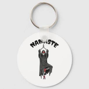 Grappige Yoga Namaste Halloween Skelet Reaper Boom Sleutelhanger