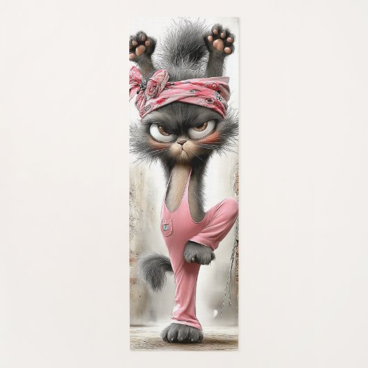 Grappige yogamat boze kat cartoon  (Voorkant)