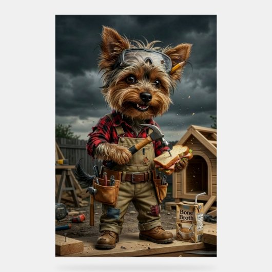 Grappige Yorkie Bouwvakker Poster – Speels (Voorkant)