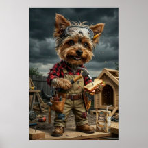 Grappige Yorkie Bouwvakker Poster – Speels
