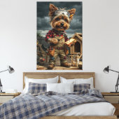 Grappige Yorkie Bouwvakker Poster – Speels Canvas Afdruk (Insitu (Slaapkamer))