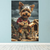 Grappige Yorkie Bouwvakker Poster – Speels Canvas Afdruk (Insitu (Houten vloer))