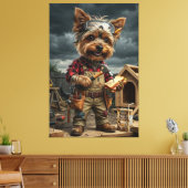 Grappige Yorkie Bouwvakker Poster – Speels Canvas Afdruk (Insitu (Woonkamer))